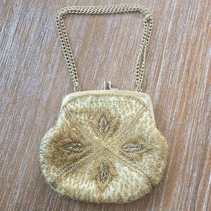 Gold Beaded Evening Bag Vintage Made In Hong Kong